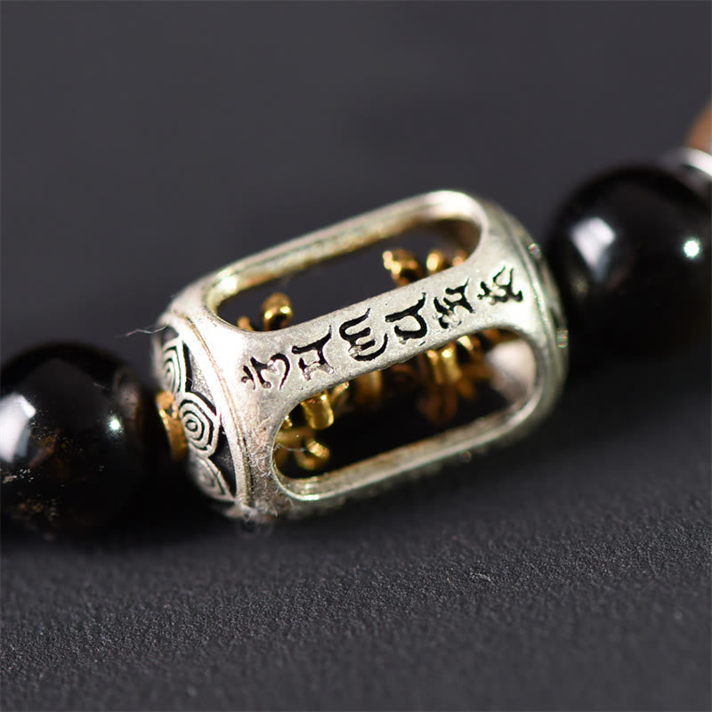 Wear FengShui Tibetan Green Sandalwood Gold Sheen Obsidian Balance Peace Double Wrap Bracelet