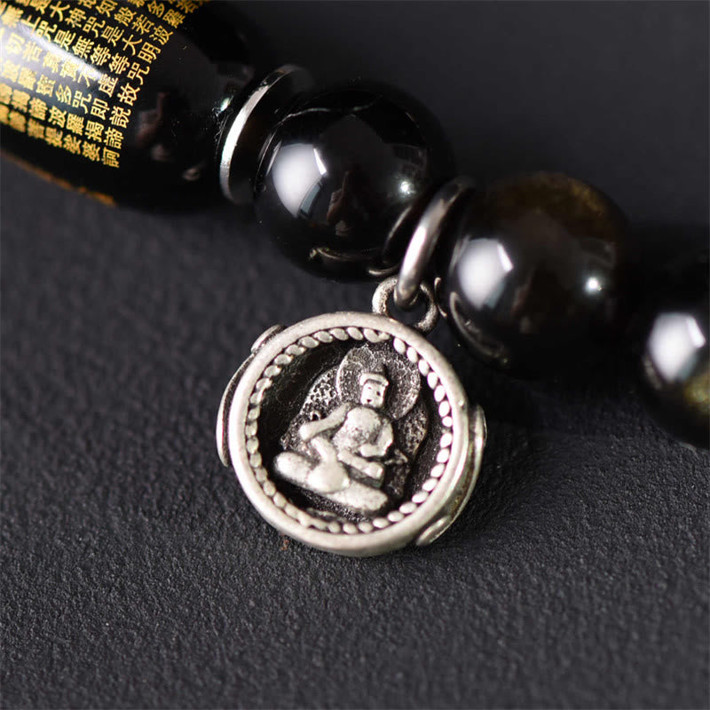 Wear FengShui Tibetan Green Sandalwood Gold Sheen Obsidian Balance Peace Double Wrap Bracelet