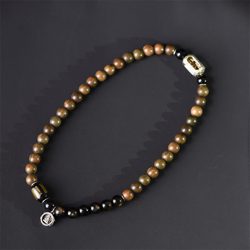 Wear FengShui Tibetan Green Sandalwood Gold Sheen Obsidian Balance Peace Double Wrap Bracelet