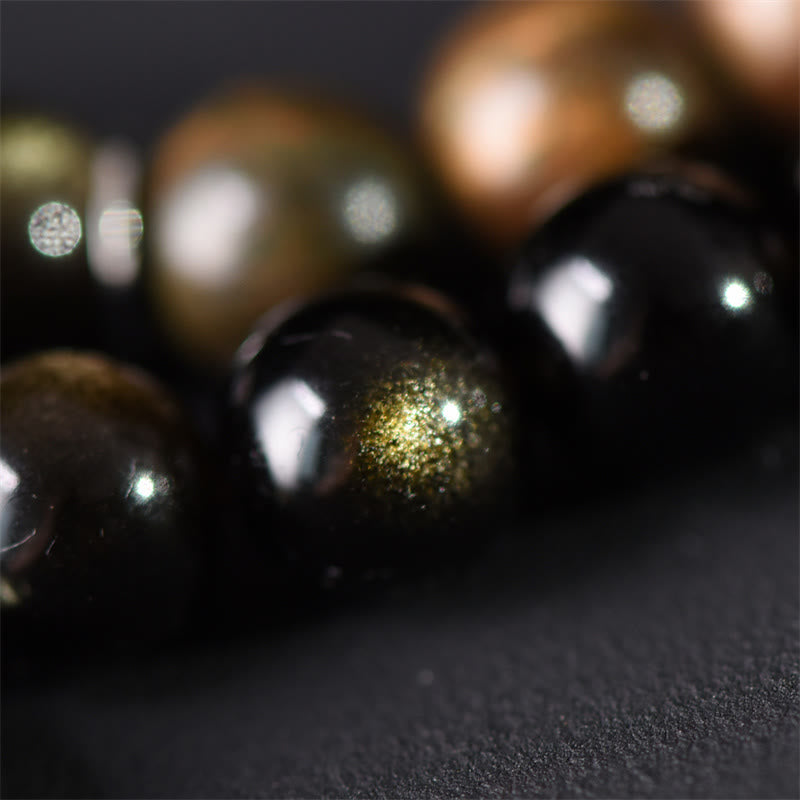 Wear FengShui Tibetan Green Sandalwood Gold Sheen Obsidian Balance Peace Double Wrap Bracelet
