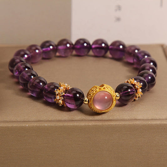 Wear FengShui Natural Amethyst Strawberry Quartz Beads Healing Bracelet