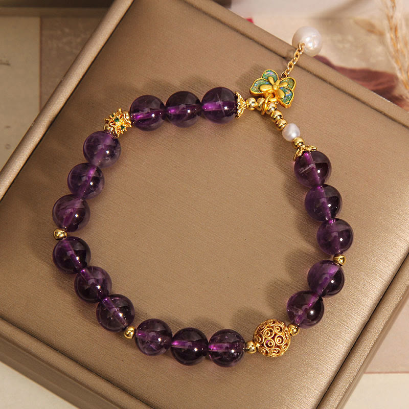 Wear FengShui Natural Amethyst Amber Green Butterfly Healing Bracelet