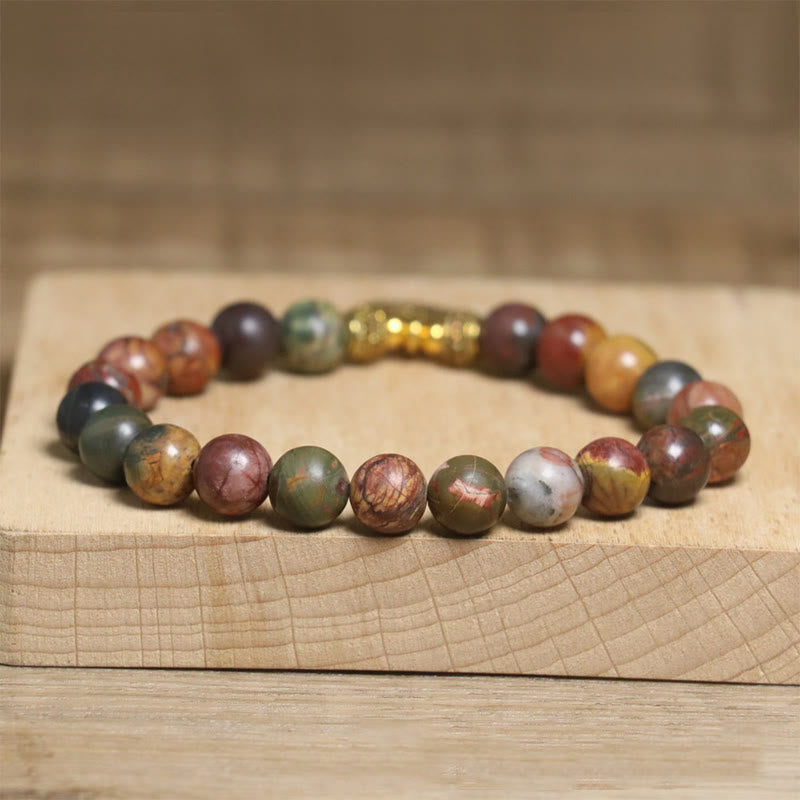 Wear FengShui Natural Colorful Emperor Stone Lotus Pattern Anti-stress Bracelet