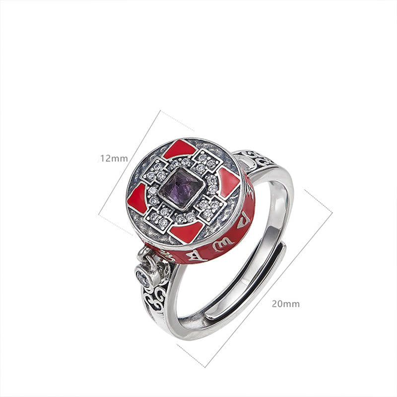 Wear FengShui Om Mani Padme Hum Copper Prayer Wheel Rotatable Wealth Ring