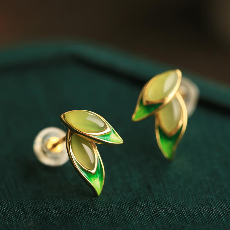 Wear FengShui 925 Sterling Silver Jade Leaf Prosperity Earrings