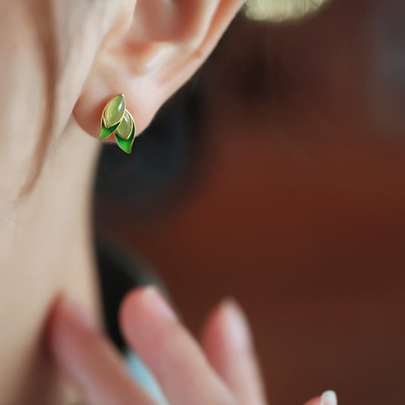 Wear FengShui 925 Sterling Silver Jade Leaf Prosperity Earrings
