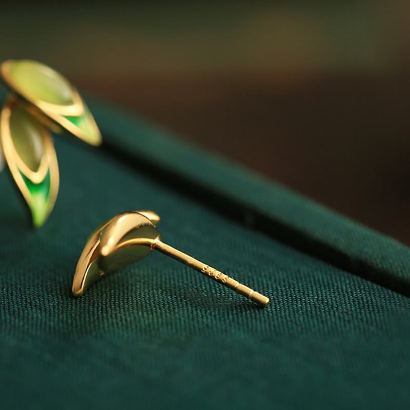 Wear FengShui 925 Sterling Silver Jade Leaf Prosperity Earrings