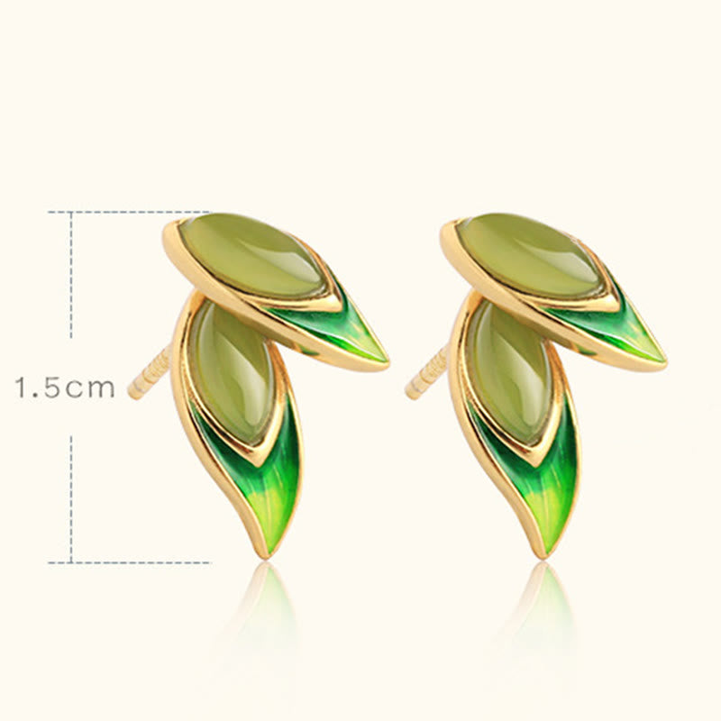 Wear FengShui 925 Sterling Silver Jade Leaf Prosperity Earrings