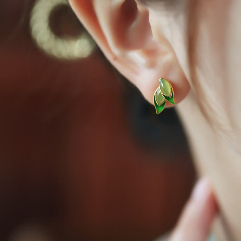 Wear FengShui 925 Sterling Silver Jade Leaf Prosperity Earrings