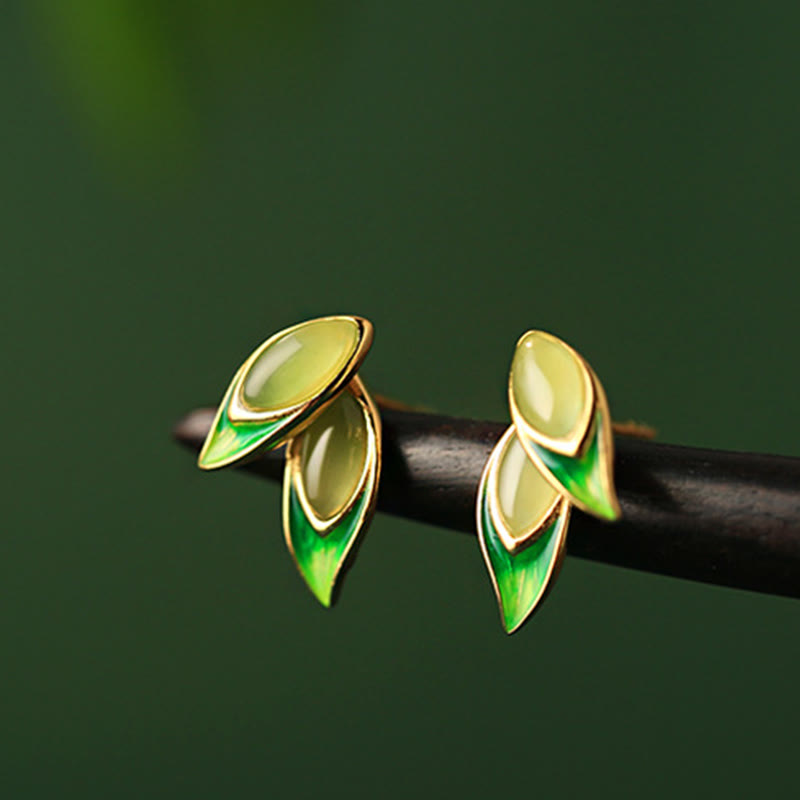Wear FengShui 925 Sterling Silver Jade Leaf Prosperity Earrings