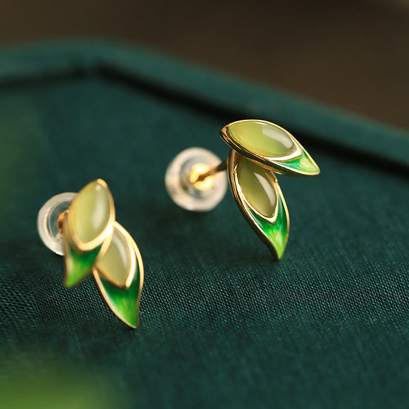 Wear FengShui 925 Sterling Silver Jade Leaf Prosperity Earrings
