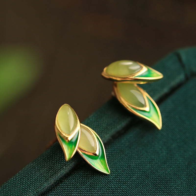 Wear FengShui 925 Sterling Silver Jade Leaf Prosperity Earrings
