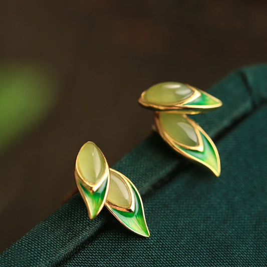 Wear FengShui 925 Sterling Silver Jade Leaf Prosperity Earrings