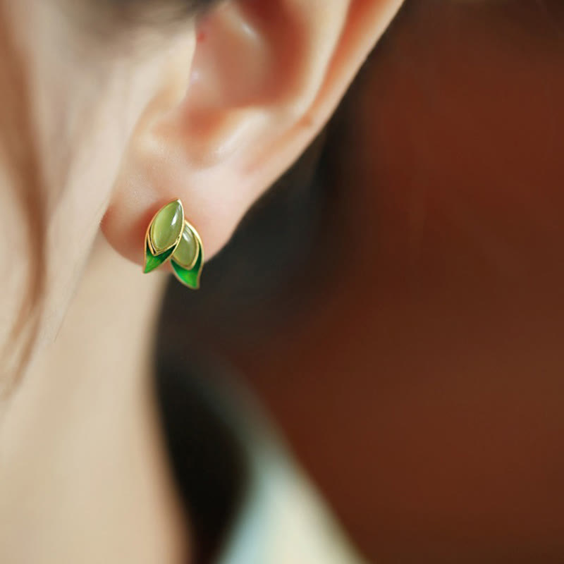 Wear FengShui 925 Sterling Silver Jade Leaf Prosperity Earrings