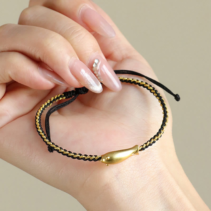 Wear FengShui 999 Sterling Silver Lucky Koi Fish Protection Rope Bracelet