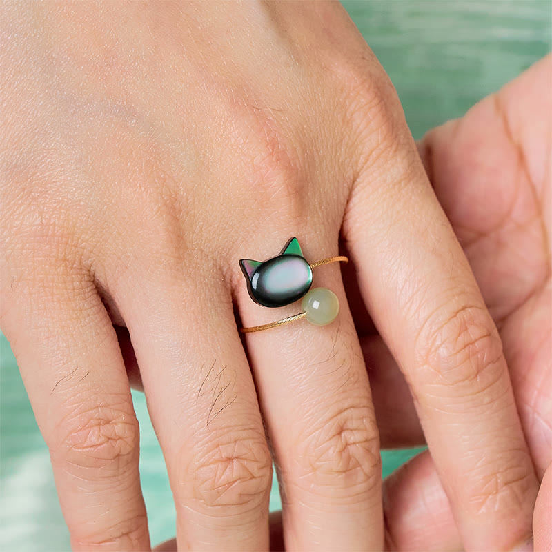 Wear FengShui "Sending Protection and Charm" Tridacna Stone Cat Ring Includes Gift Message Card