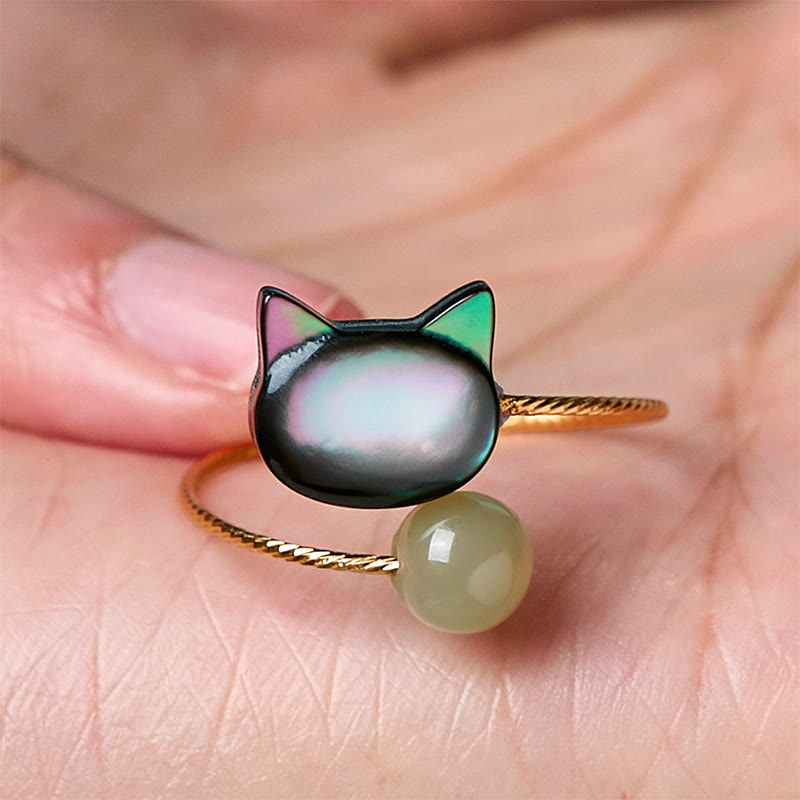 Wear FengShui "Sending Protection and Charm" Tridacna Stone Cat Ring Includes Gift Message Card