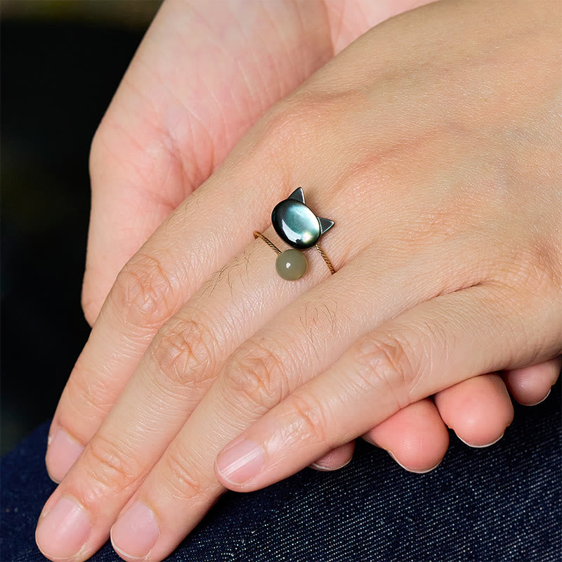 Wear FengShui "Sending Protection and Charm" Tridacna Stone Cat Ring Includes Gift Message Card