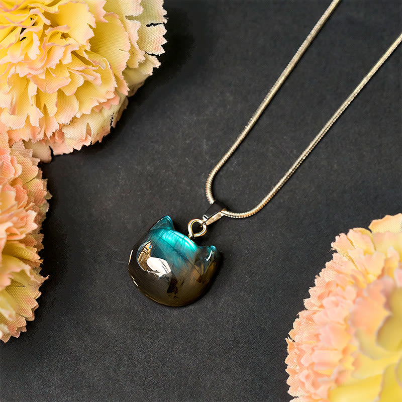 Wear FengShui "Hoping for Insight and Joy" Cat Labradorite Necklace Includes Gift Message Card