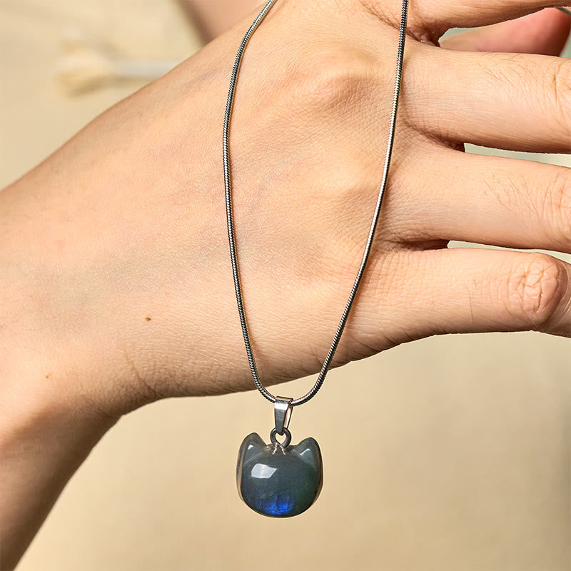 Wear FengShui "Hoping for Insight and Joy" Cat Labradorite Necklace Includes Gift Message Card