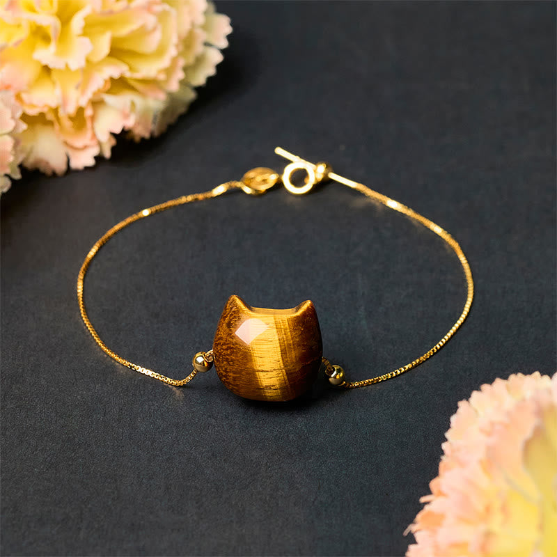 Wear FengShui 925 Sterling Silver Cat Tiger Eye Protection Bracelet