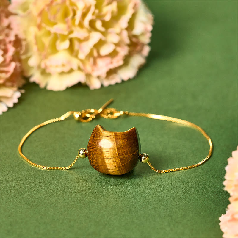 Wear FengShui 925 Sterling Silver Cat Tiger Eye Protection Bracelet
