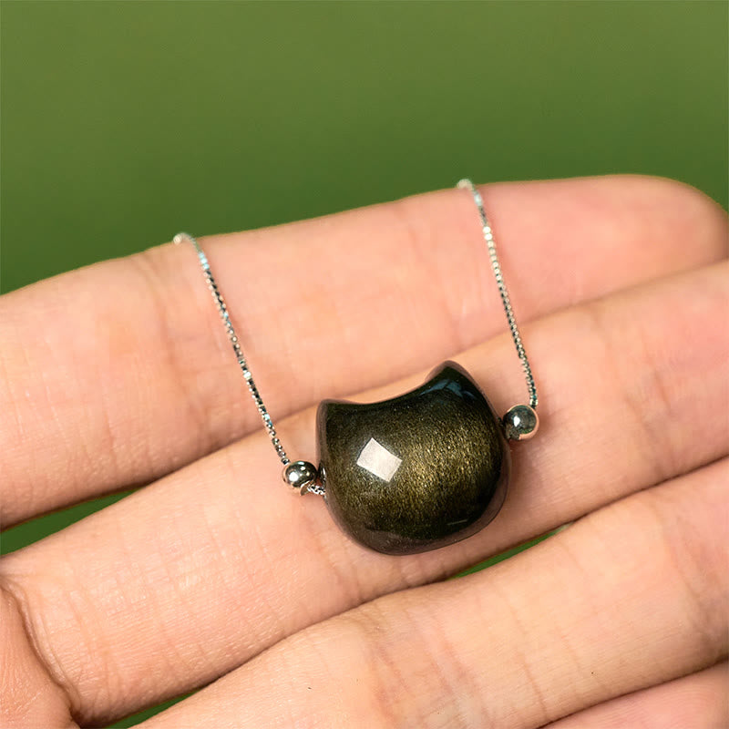 Wear FengShui 925 Sterling Silver Silver Sheen Obsidian Gold Sheen Obsidian Cat Soothing Bracelet