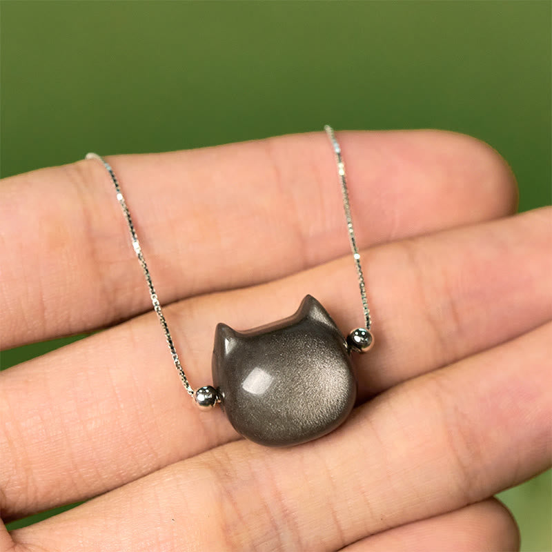Wear FengShui 925 Sterling Silver Silver Sheen Obsidian Gold Sheen Obsidian Cat Soothing Bracelet