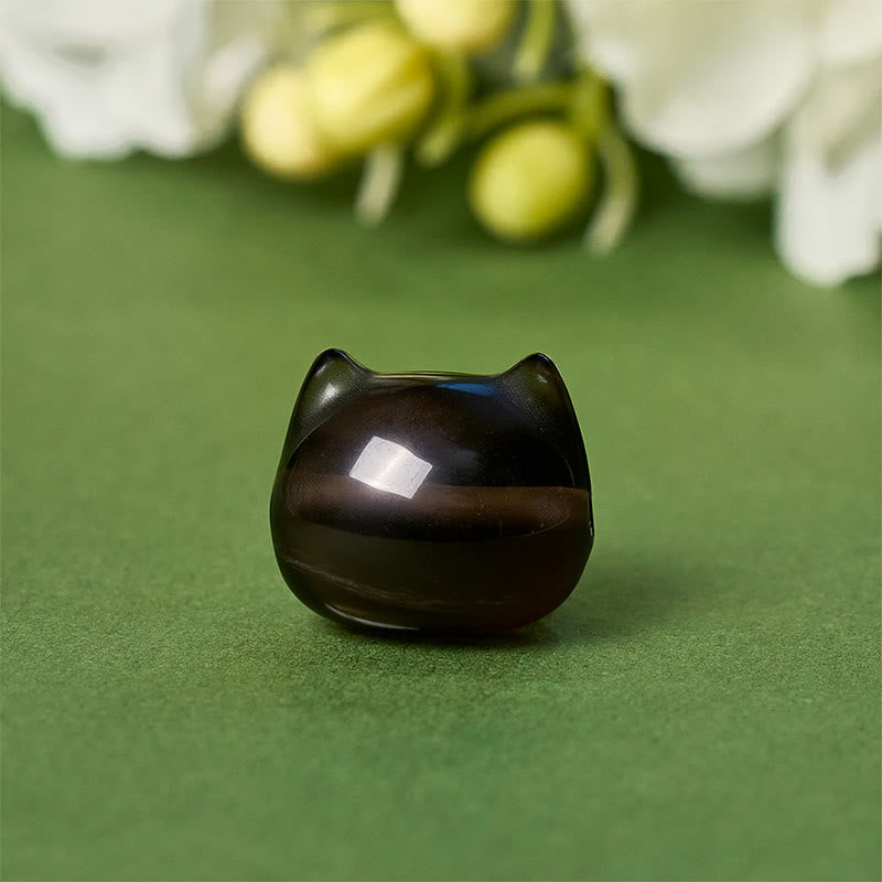Wear FengShui 925 Sterling Silver Cat Natural Ice Obsidian Positive Bracelet