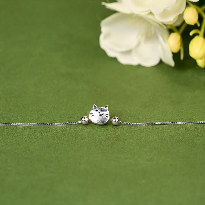 Wear FengShui 925 Sterling Silver Mini Cat Blessing Chain Bracelet