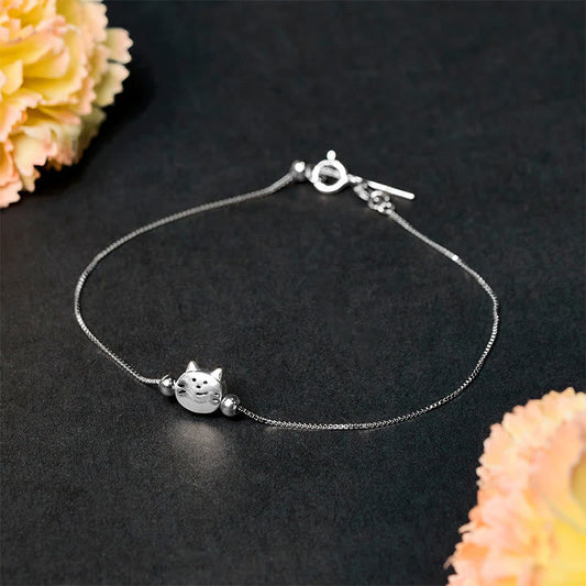 Wear FengShui 925 Sterling Silver Mini Cat Blessing Chain Bracelet