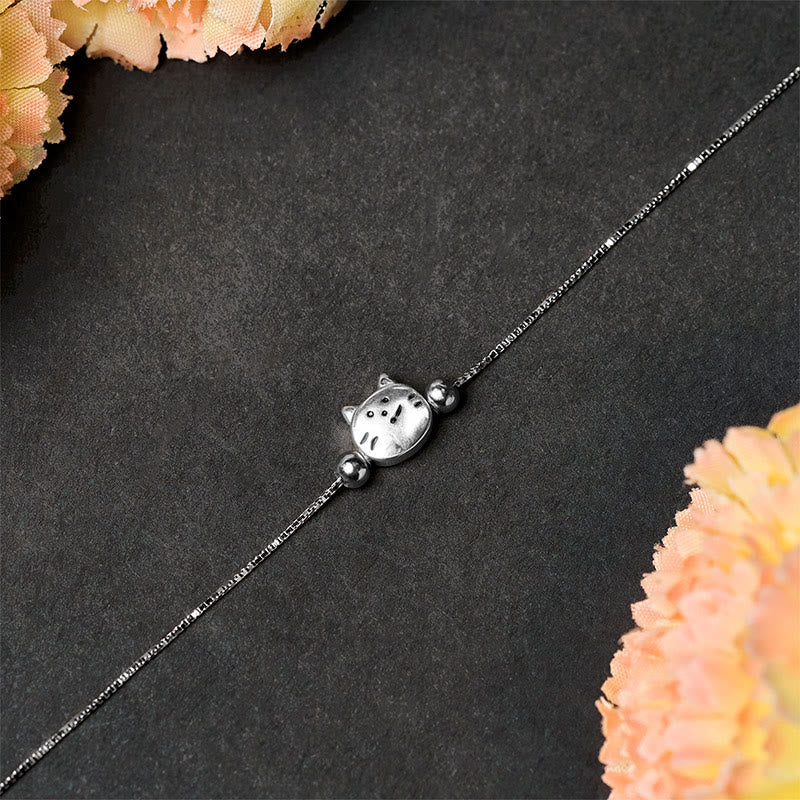 Wear FengShui 925 Sterling Silver Mini Cat Blessing Chain Bracelet