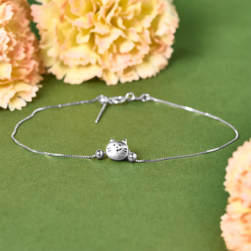 Wear FengShui 925 Sterling Silver Mini Cat Blessing Chain Bracelet