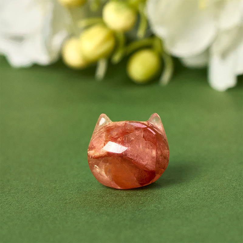 Wear FengShui 925 Sterling Silver Faceless Cat Head Natural Red Flower Quartz Passion Bracelet