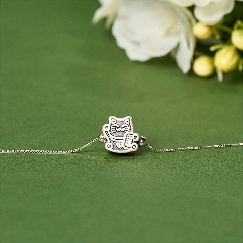 Wear FengShui 999 Sterling Silver Fortune Cat 925 Sterling Silver Chain Protection Bracelet