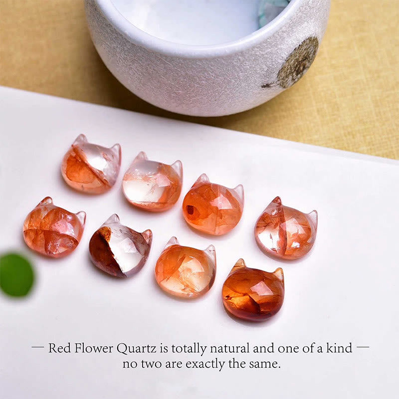 Wear FengShui 925 Sterling Silver Cat Head Natural Red Flower Quartz Protection Necklace Pendant