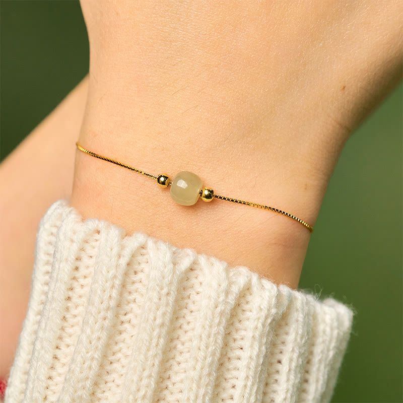 Wear FengShui 925 Sterling Silver Natural Jade Bead Abundance Chain Bracelet