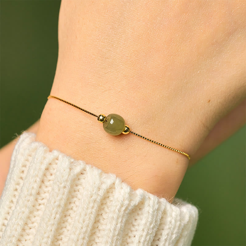 Wear FengShui 925 Sterling Silver Natural Jade Bead Abundance Chain Bracelet