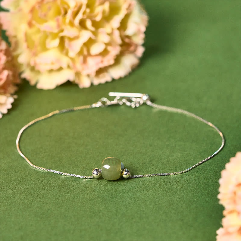 Wear FengShui 925 Sterling Silver Natural Jade Bead Abundance Chain Bracelet