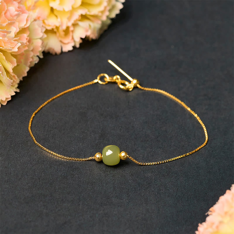 Wear FengShui 925 Sterling Silver Natural Jade Bead Abundance Chain Bracelet