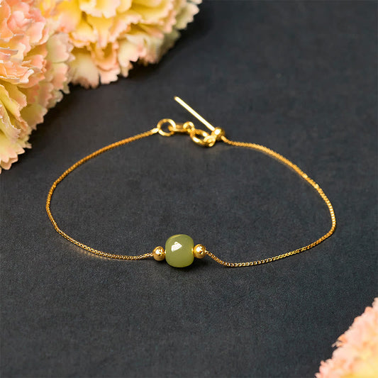 Wear FengShui 925 Sterling Silver Natural Jade Bead Abundance Chain Bracelet