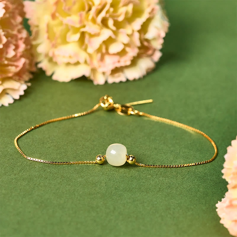 Wear FengShui 925 Sterling Silver Natural Jade Bead Abundance Chain Bracelet