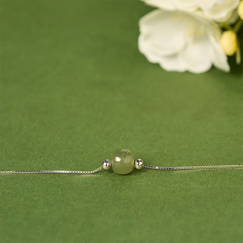 Wear FengShui 925 Sterling Silver Natural Jade Bead Abundance Chain Bracelet