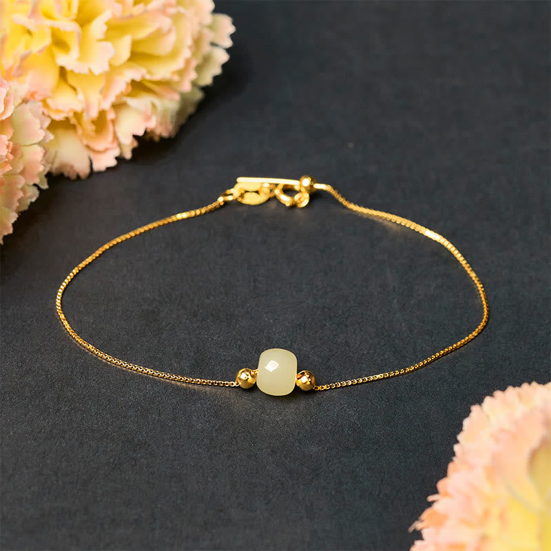 Wear FengShui 925 Sterling Silver Natural Jade Bead Abundance Chain Bracelet
