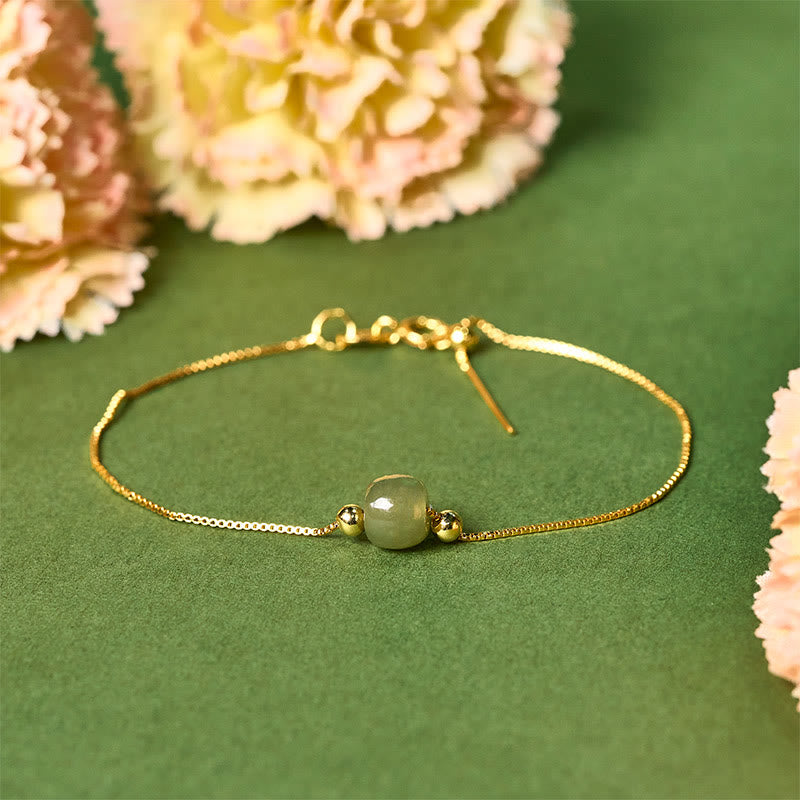 Wear FengShui 925 Sterling Silver Natural Jade Bead Abundance Chain Bracelet