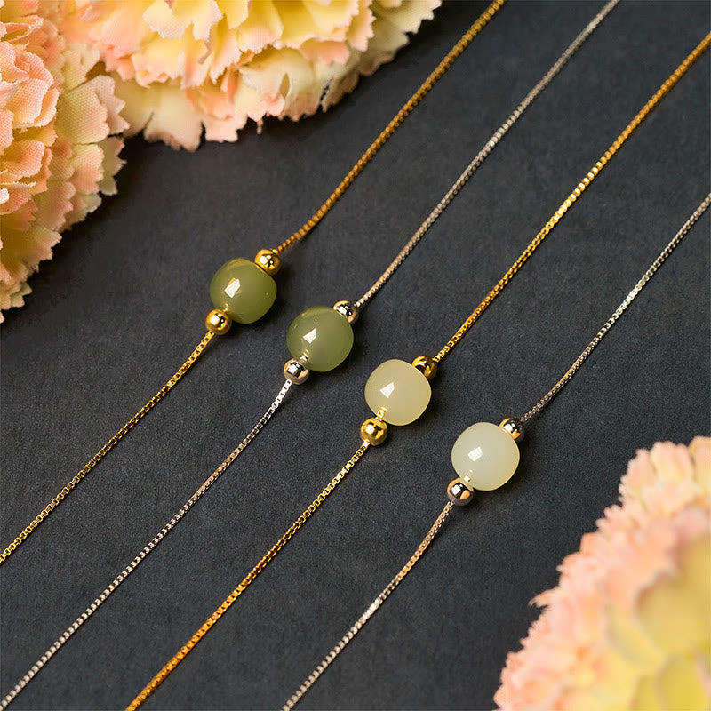 Wear FengShui 925 Sterling Silver Natural Jade Bead Abundance Chain Bracelet