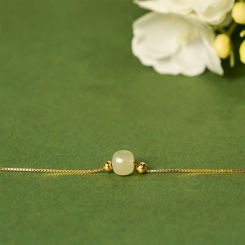 Wear FengShui 925 Sterling Silver Natural Jade Bead Abundance Chain Bracelet