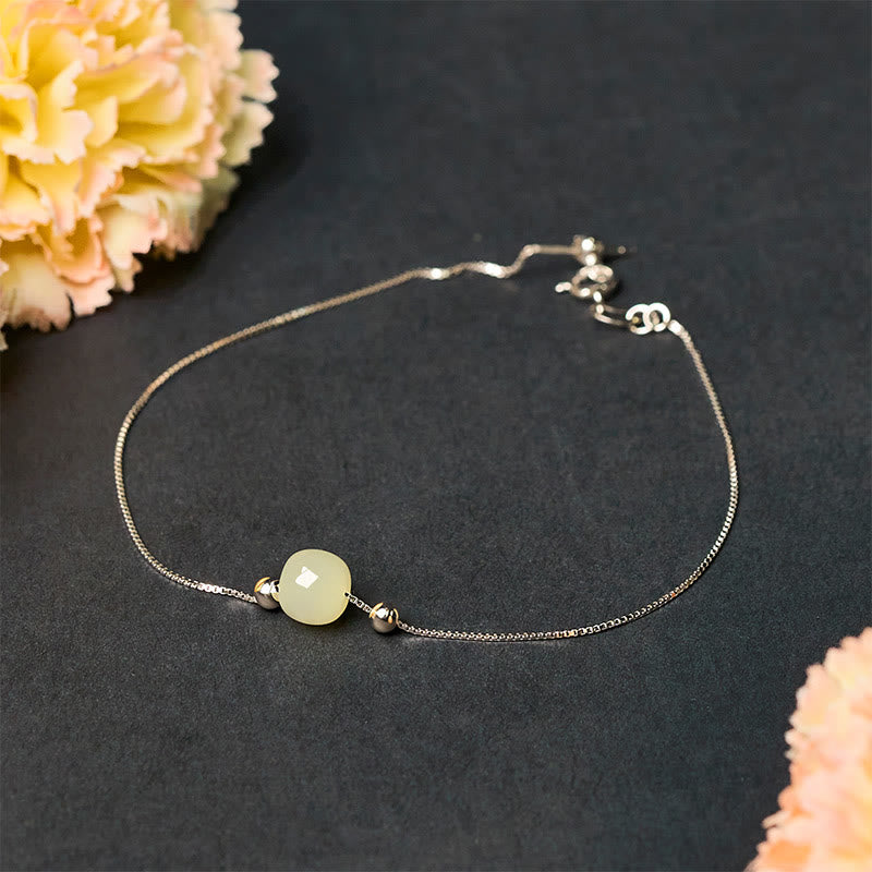 Wear FengShui 925 Sterling Silver Natural Jade Bead Abundance Chain Bracelet