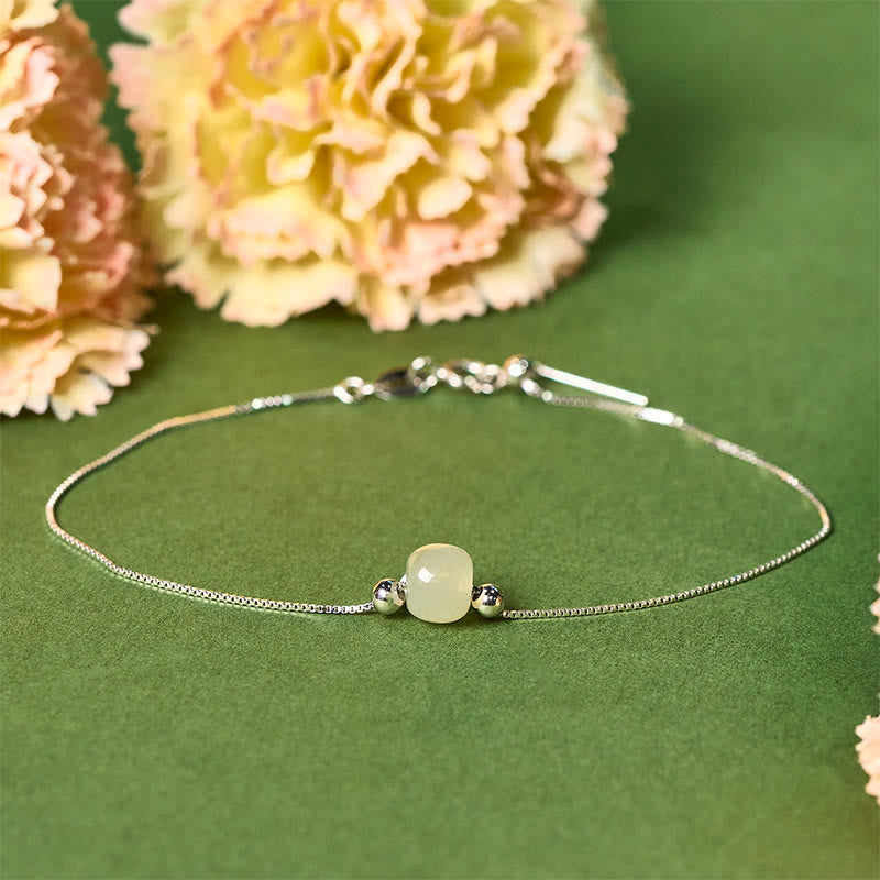 Wear FengShui 925 Sterling Silver Natural Jade Bead Abundance Chain Bracelet