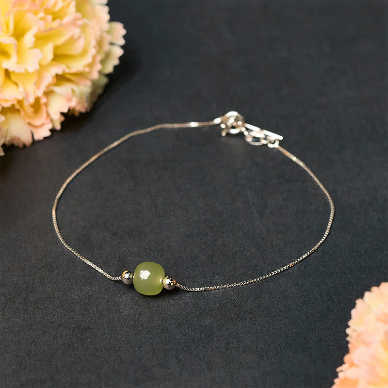 Wear FengShui 925 Sterling Silver Natural Jade Bead Abundance Chain Bracelet